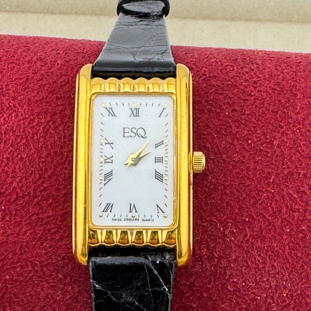 Vintage Gold Movado Esquire Sculptured  Art Deco Retro Tank  Watch
